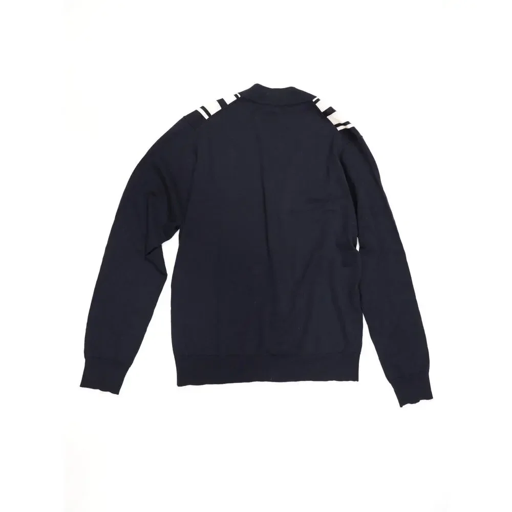 Quiet Luxury Sandro Paris Mens 100% Wool Navy Striped Cardigan Minimalist Preppy